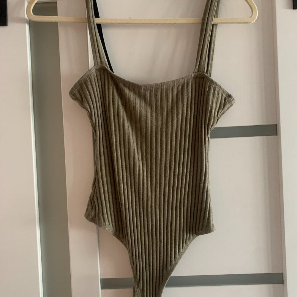 THE RANGE Olive Double Strapped Ribbed Cotton Bodysuit X-Small